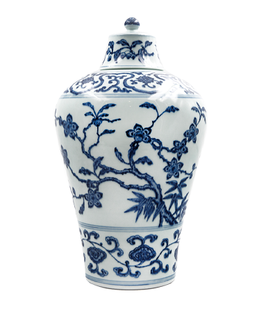 <b>清雍正青花碧桃带盖梅瓶</b>